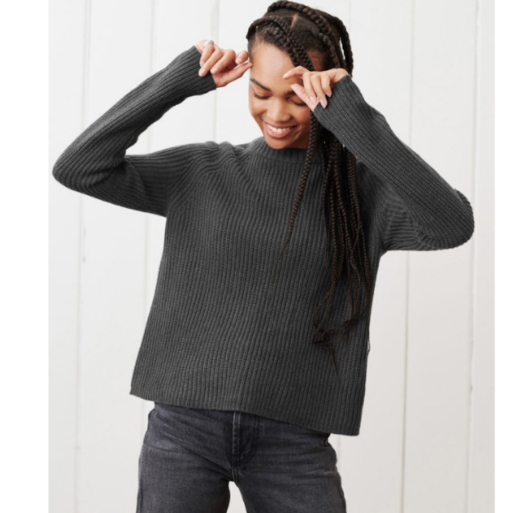 Jenni Kayne Cashmere Fisherman Sweater, Charcoal Gray, Medium